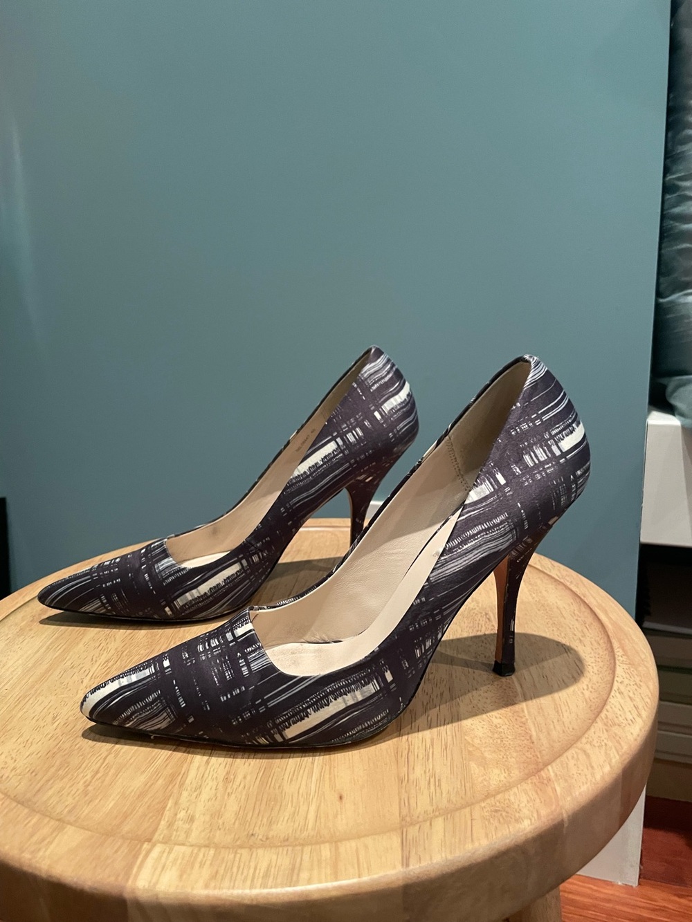 LK Bennett Black & White Fabric Pointed-Toe Pumps